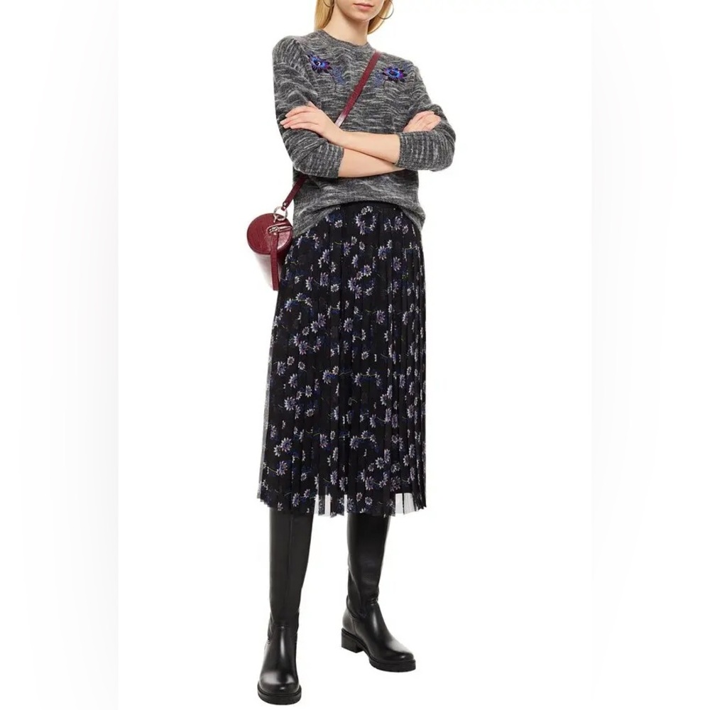 KENZO Paris Pleated Floral-Print Chiffon Midi Skirt size 40
